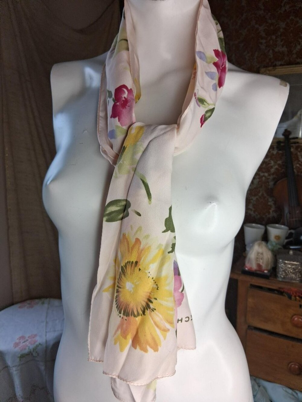 Vintage echo silk scarf long rectangle